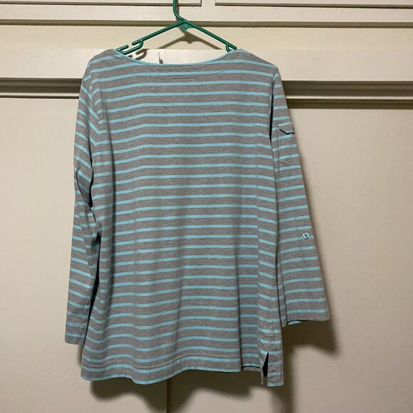 Coral Bay, long sleeve, gray & mint green striped tunic w/front tie, size 1X - Picture 7 of 10